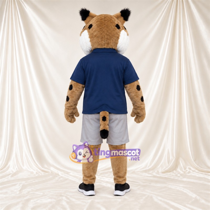 Costume de mascotte Lynx roux – brun clair – Chemise (bleu marine); Short (blanc) Costume de mascotte Lynx roux – brun clair – Chemise (bleu marine); Short (blanc)