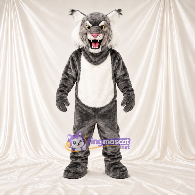 Maskottchenkostüm Rotluchs – grau / weiß – Bauch (weiß); Streifen (schwarz) Maskottchenkostüm Rotluchs – grau / weiß – Bauch (weiß); Streifen (schwarz)