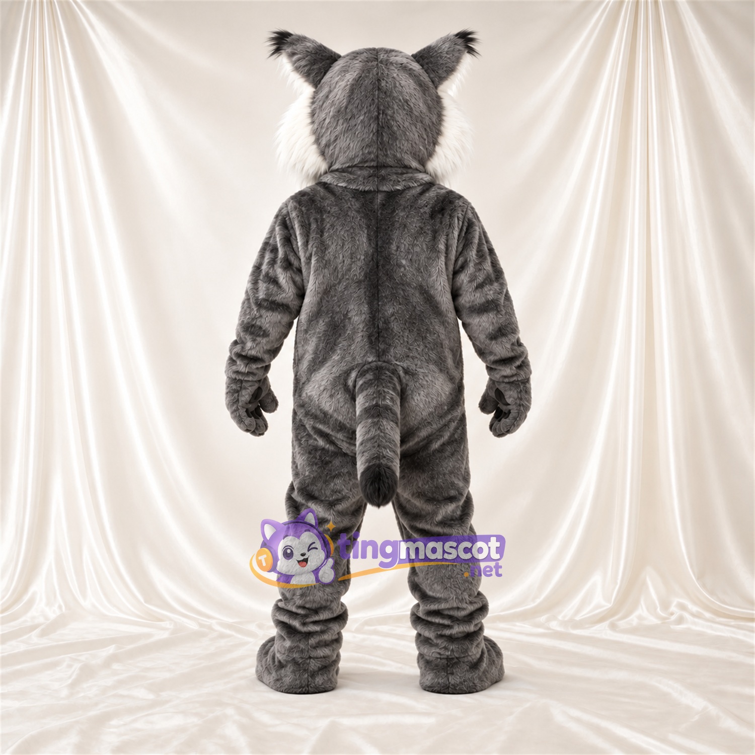 Maskottchenkostüm Rotluchs – grau / weiß – Bauch (weiß); Streifen (schwarz) Maskottchenkostüm Rotluchs – grau / weiß – Bauch (weiß); Streifen (schwarz)