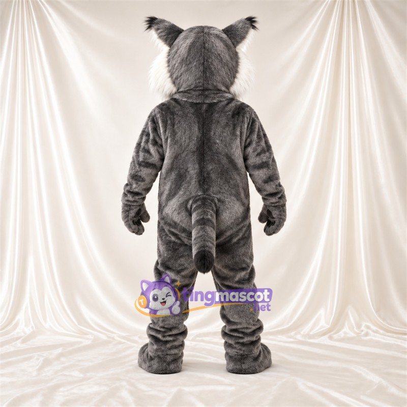 Maskottchenkostüm Rotluchs – grau / weiß – Bauch (weiß); Streifen (schwarz) Maskottchenkostüm Rotluchs – grau / weiß – Bauch (weiß); Streifen (schwarz)