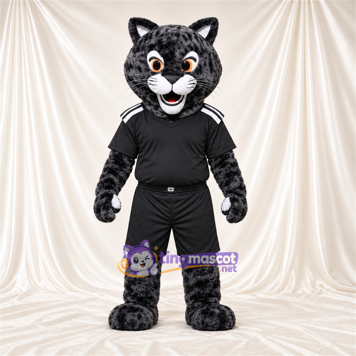 Maskottchenkostüm Gefleckte Katze – schwarz – Sporttrikot (schwarz) Maskottchenkostüm Gefleckte Katze – schwarz – Sporttrikot (schwarz)
