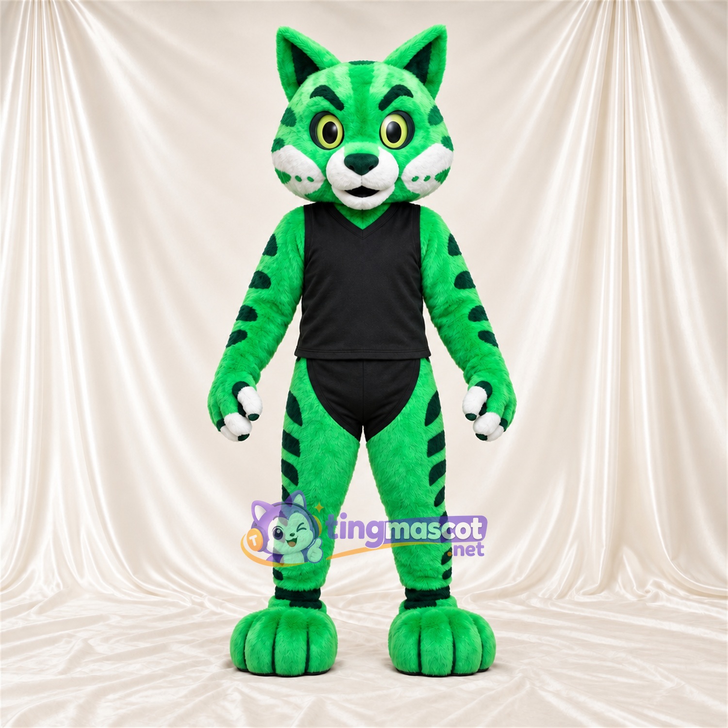Maskottchenkostüm Tiger – grün / schwarz – Sporttrikot (schwarz) Maskottchenkostüm Tiger – grün / schwarz – Sporttrikot (schwarz)