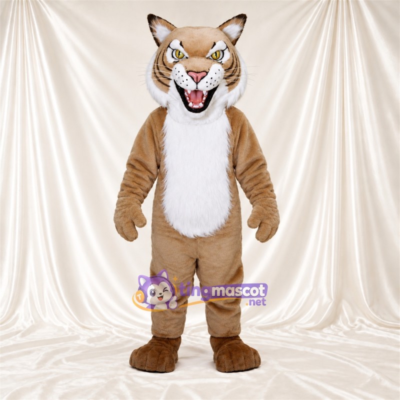 Costume de mascotte Chat sauvage – brun clair / blanc – Ventre (blanc); Collerette (blanc) Costume de mascotte Chat sauvage – brun clair / blanc – Ventre (blanc); Collerette (blanc)