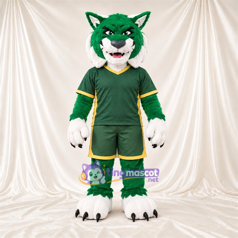Costume de mascotte Chat sauvage – vert / blanc – Tenue de sport (vert) Costume de mascotte Chat sauvage – vert / blanc – Tenue de sport (vert)