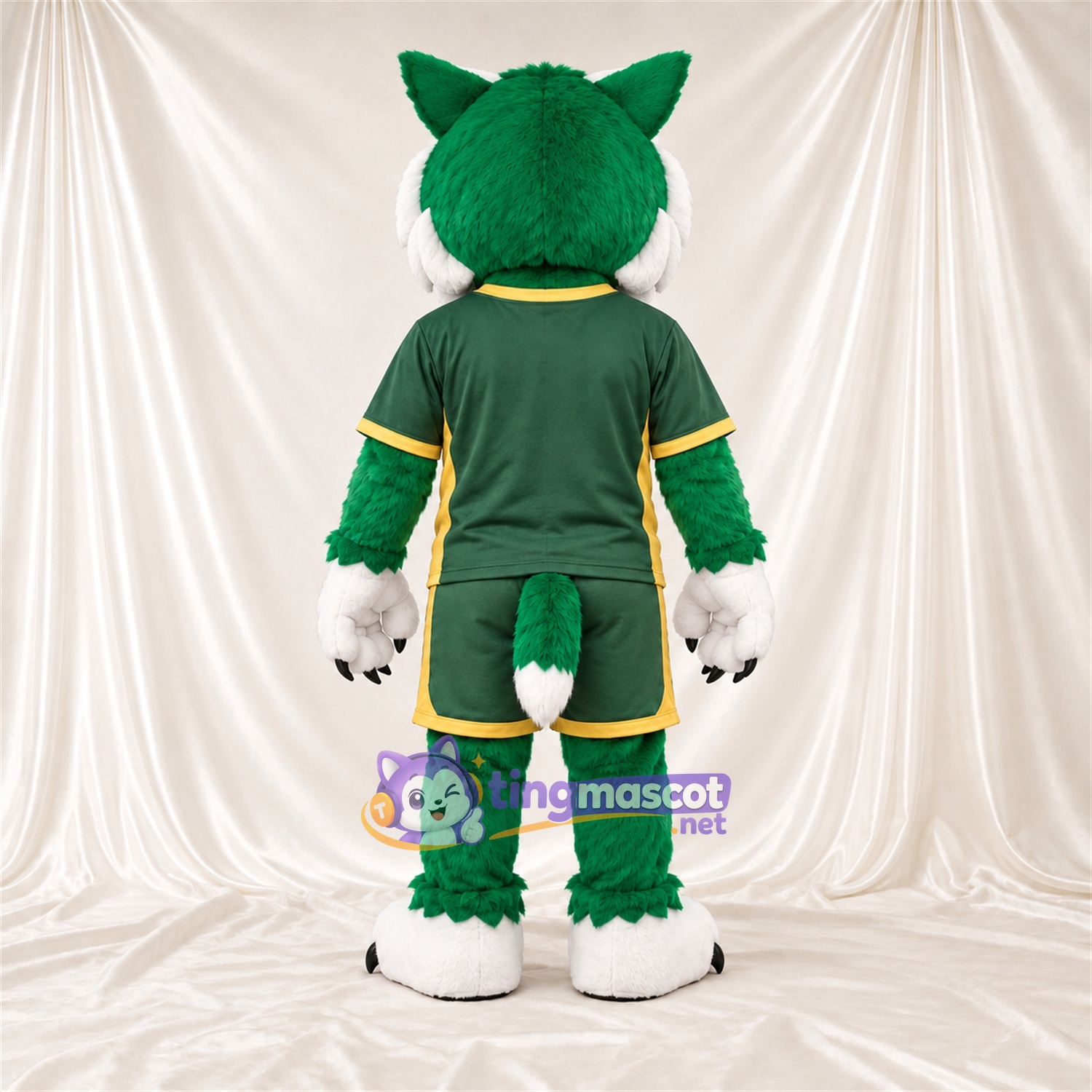 Costume de mascotte Chat sauvage – vert / blanc – Tenue de sport (vert) Costume de mascotte Chat sauvage – vert / blanc – Tenue de sport (vert)