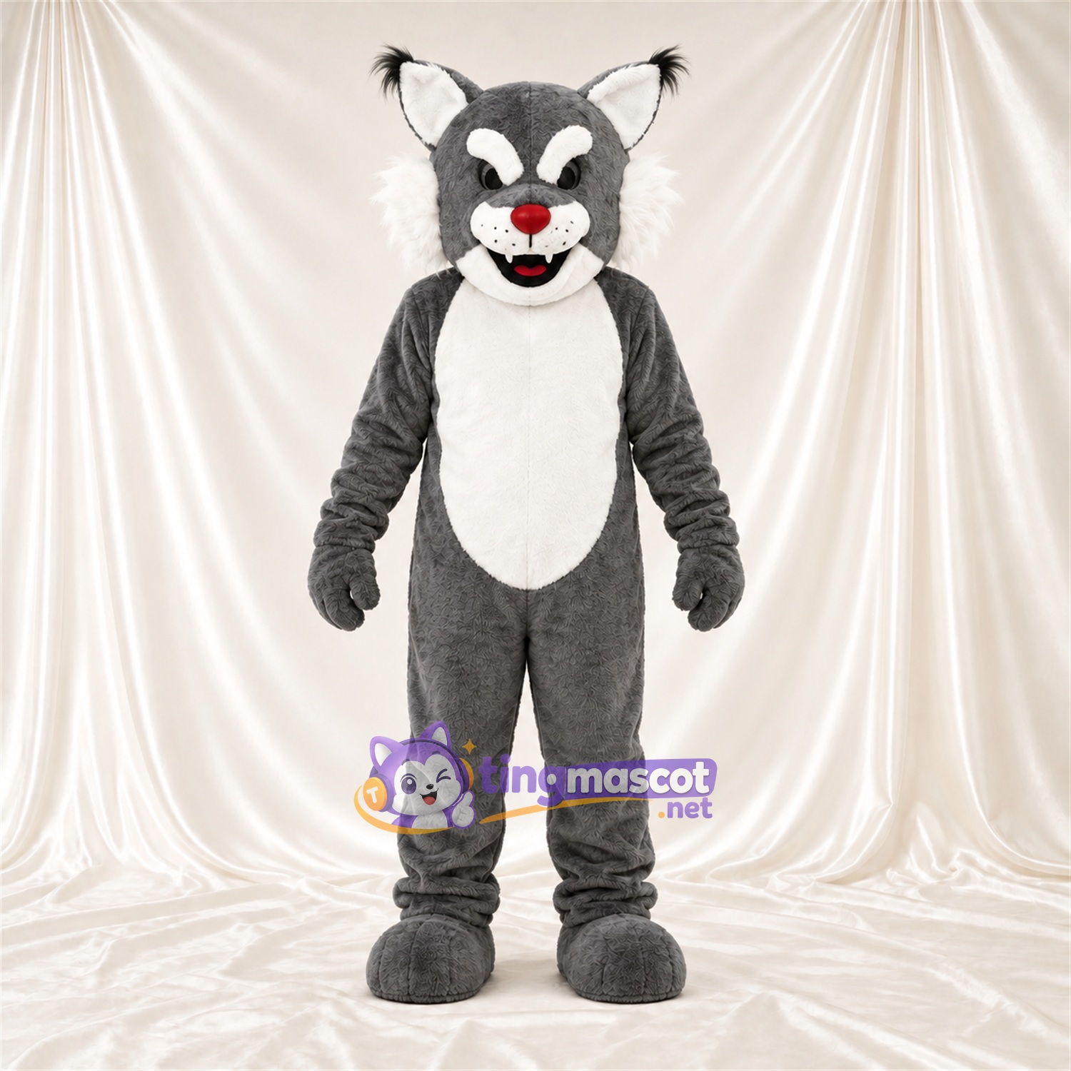 Costume de mascotte Chat – gris / blanc – Ventre (blanc); Bout de la queue (blanc)