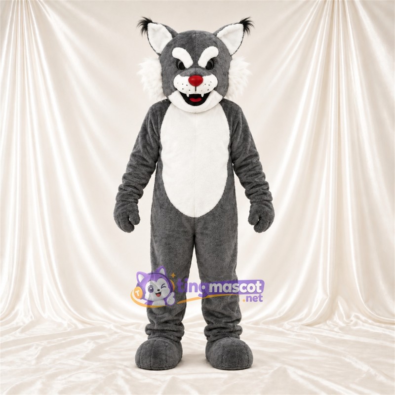 Costume de mascotte Chat – gris / blanc – Ventre (blanc); Bout de la queue (blanc) Costume de mascotte Chat – gris / blanc – Ventre (blanc); Bout de la queue (blanc)