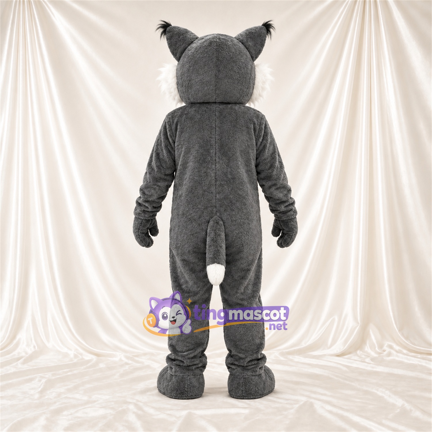 Costume de mascotte Chat – gris / blanc – Ventre (blanc); Bout de la queue (blanc)