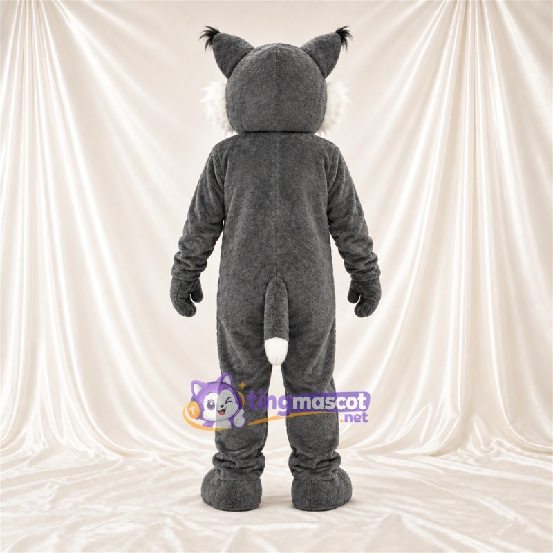Costume de mascotte Chat – gris / blanc – Ventre (blanc); Bout de la queue (blanc)