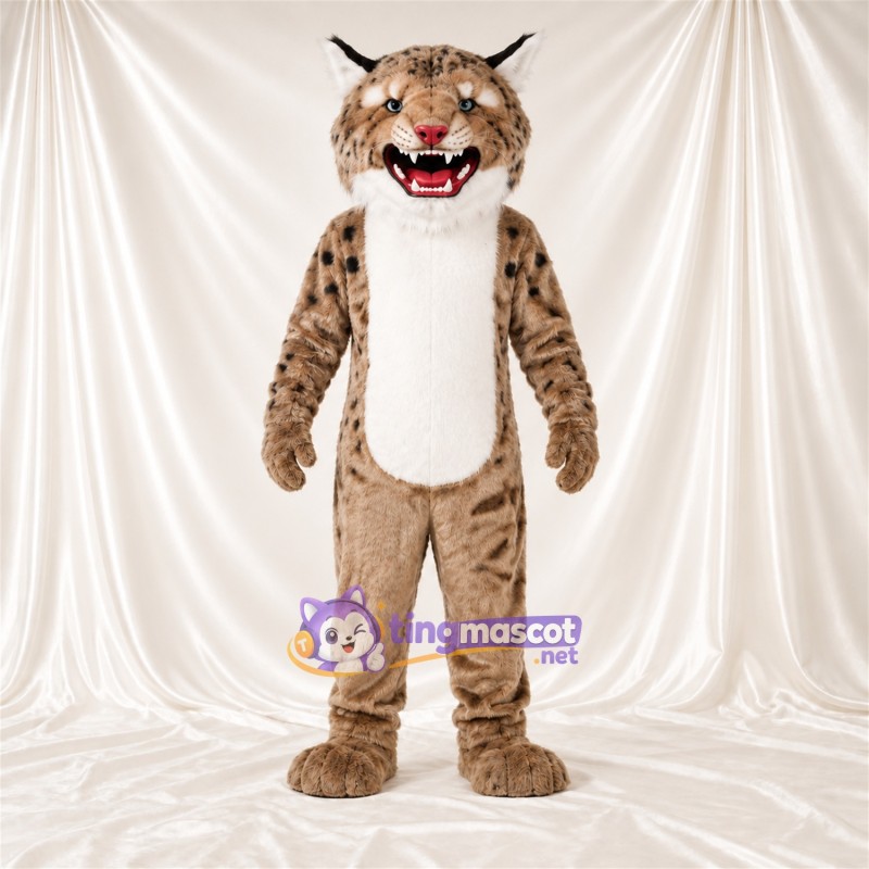 Costume de mascotte Chat sauvage – brun clair / noir Costume de mascotte Chat sauvage – brun clair / noir