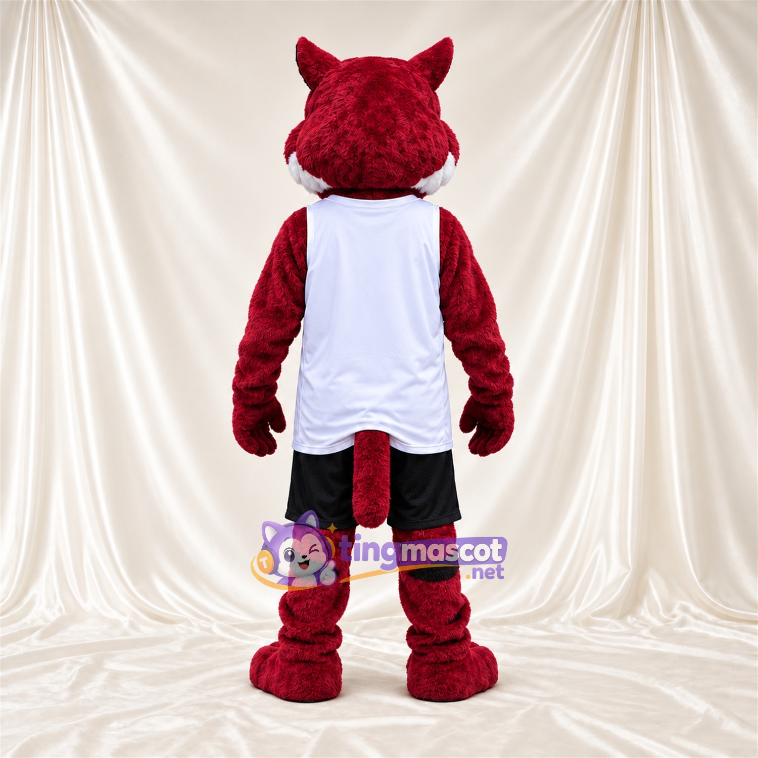 Costume de mascotte Chat sauvage – rouge / noir – Débardeur (blanc); Short (noir) Costume de mascotte Chat sauvage – rouge / noir – Débardeur (blanc); Short (noir)