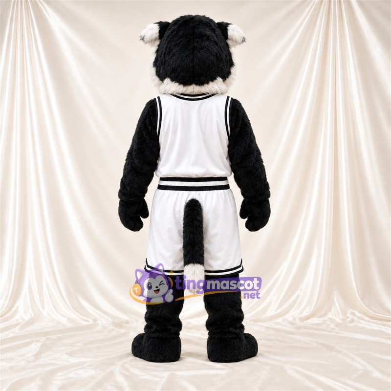 Black and White Wildcat Mascot Costume - White Basketball Uniform Black and White Wildcat Mascot Costume - White Basketball Uniform