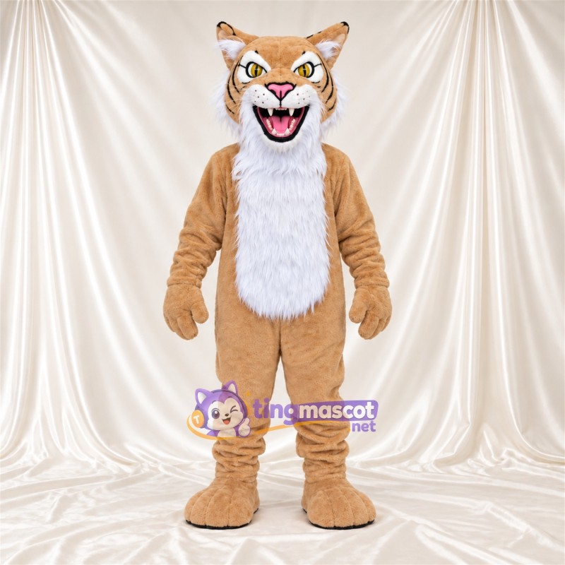 Costume de mascotte Chat sauvage – brun clair / blanc – Ventre (blanc); Bout de la queue (blanc) Costume de mascotte Chat sauvage – brun clair / blanc – Ventre (blanc); Bout de la queue (blanc)
