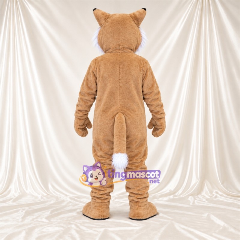 Costume de mascotte Chat sauvage – brun clair / blanc – Ventre (blanc); Bout de la queue (blanc) Costume de mascotte Chat sauvage – brun clair / blanc – Ventre (blanc); Bout de la queue (blanc)