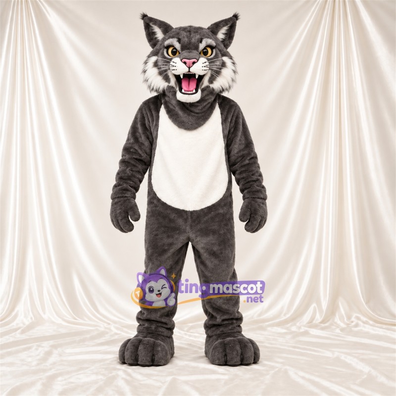 Costume de mascotte Chat sauvage – gris / blanc – Ventre (blanc); Crocs pointus Costume de mascotte Chat sauvage – gris / blanc – Ventre (blanc); Crocs pointus