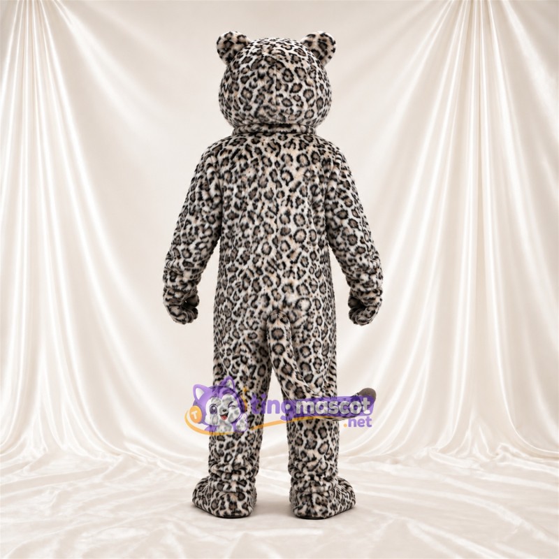 Costume de mascotte Léopard – blanc / noir – Petites taches serrées; Crocs pointus Costume de mascotte Léopard – blanc / noir – Petites taches serrées; Crocs pointus