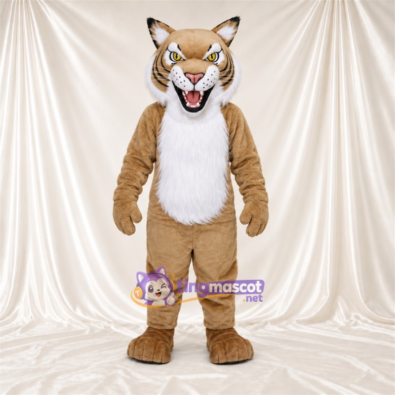 Costume de mascotte Chat sauvage – brun clair / blanc – Ventre (blanc); Bout de la queue (blanc) Costume de mascotte Chat sauvage – brun clair / blanc – Ventre (blanc); Bout de la queue (blanc)