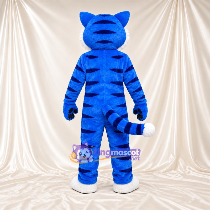 Blue and Black Tiger Mascot Costume - White Belly and White Tail Tip Blue and Black Tiger Mascot Costume - White Belly and White Tail Tip