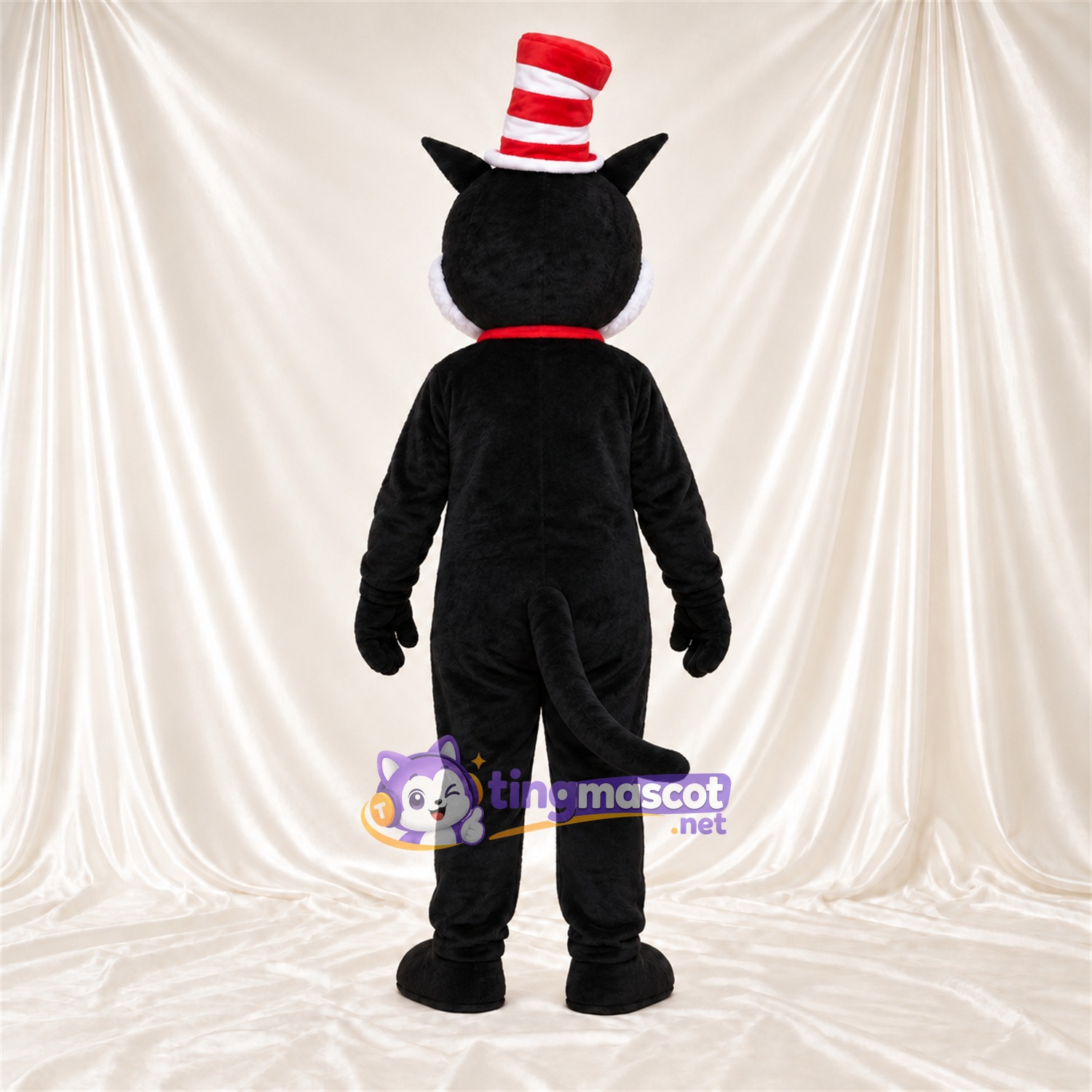 Black and White Cat Mascot Costume - Red Bow Tie and Striped Top Hat Black and White Cat Mascot Costume - Red Bow Tie and Striped Top Hat