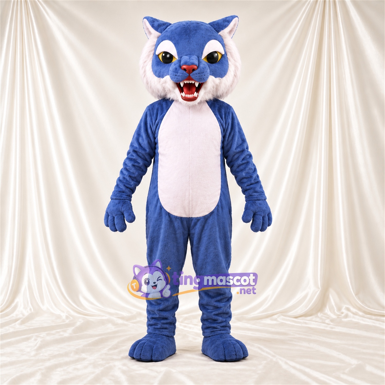 Costume de mascotte Chat sauvage – bleu / blanc Costume de mascotte Chat sauvage – bleu / blanc