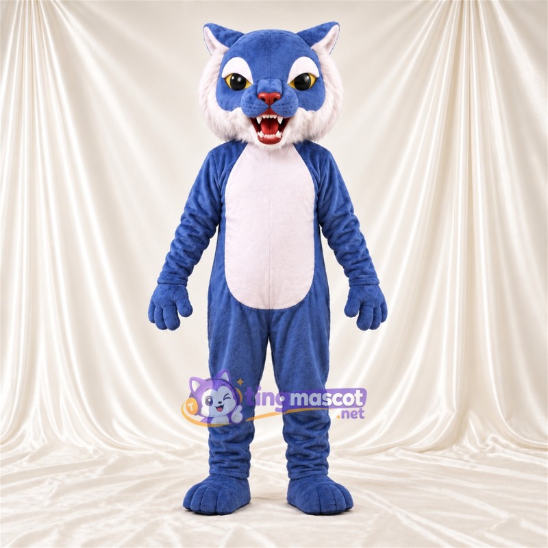 Costume de mascotte Chat sauvage – bleu / blanc Costume de mascotte Chat sauvage – bleu / blanc