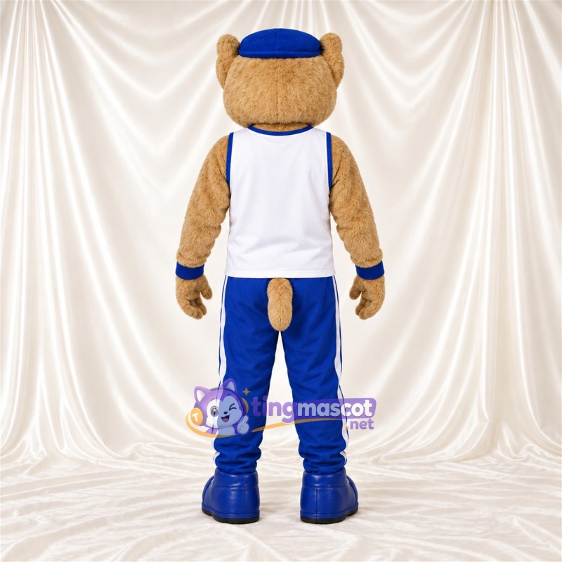 Maskottchenkostüm Katze – hellbraun – Tanktop (weiß); Hose (blau) Maskottchenkostüm Katze – hellbraun – Tanktop (weiß); Hose (blau)