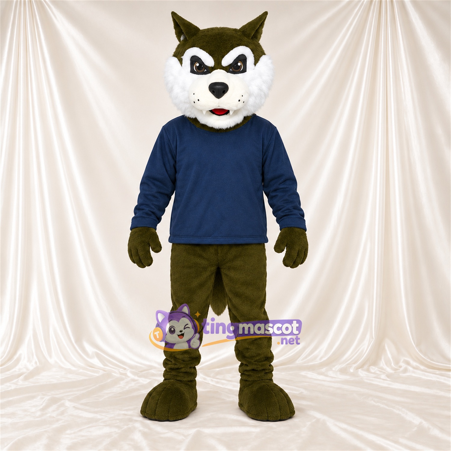 Maskottchenkostüm Husky – dunkelgrün / weiß – Hemd (marineblau) Maskottchenkostüm Husky – dunkelgrün / weiß – Hemd (marineblau)