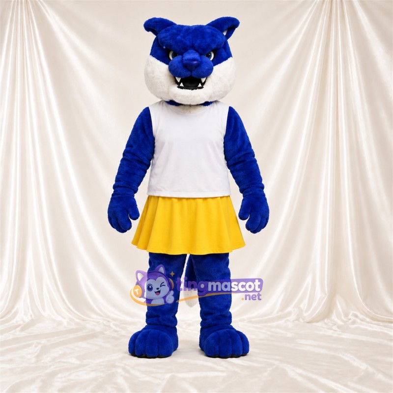 Costume de mascotte Chat sauvage – bleu / blanc – Haut; Jupe (jaune) Costume de mascotte Chat sauvage – bleu / blanc – Haut; Jupe (jaune)