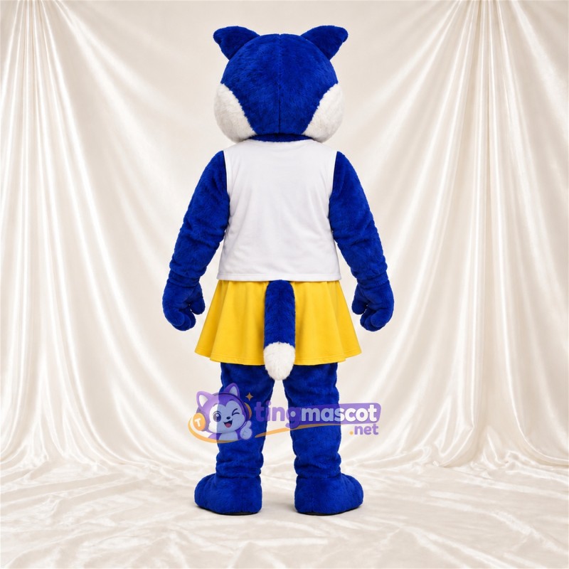 Costume de mascotte Chat sauvage – bleu / blanc – Haut; Jupe (jaune) Costume de mascotte Chat sauvage – bleu / blanc – Haut; Jupe (jaune)