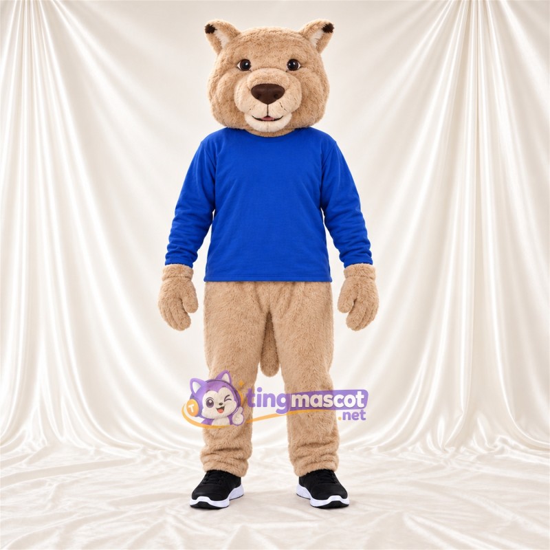 Costume de mascotte Ours – brun clair – Chemise (bleu) Costume de mascotte Ours – brun clair – Chemise (bleu)