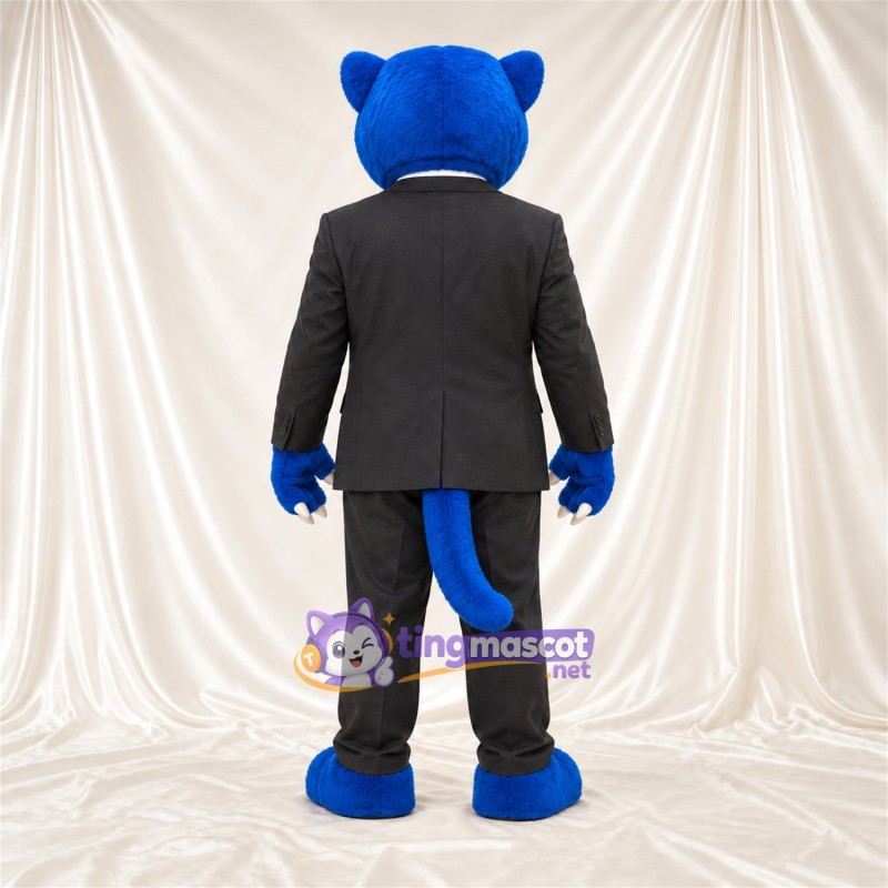 Costume de mascotte Chat sauvage – bleu – Costume (noir); Cravate (doré) Costume de mascotte Chat sauvage – bleu – Costume (noir); Cravate (doré)