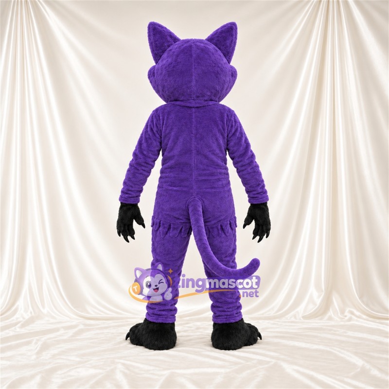 Costume de mascotte Chat – violet / noir – Collier en croissant de lune Costume de mascotte Chat – violet / noir – Collier en croissant de lune