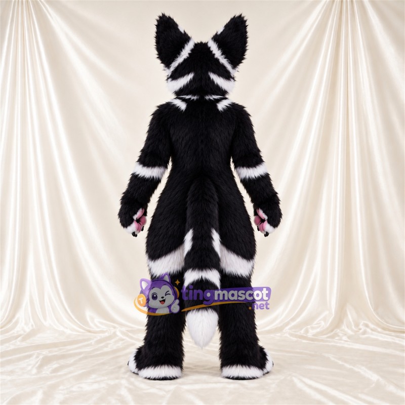 Black and White Husky Mascot Costume - Pink Paw Pads and Green Eyes Black and White Husky Mascot Costume - Pink Paw Pads and Green Eyes