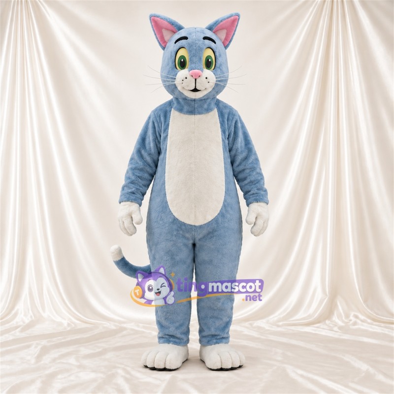 Costume de mascotte Chat – gris / blanc – Gants (blanc); Yeux (vert) Costume de mascotte Chat – gris / blanc – Gants (blanc); Yeux (vert)