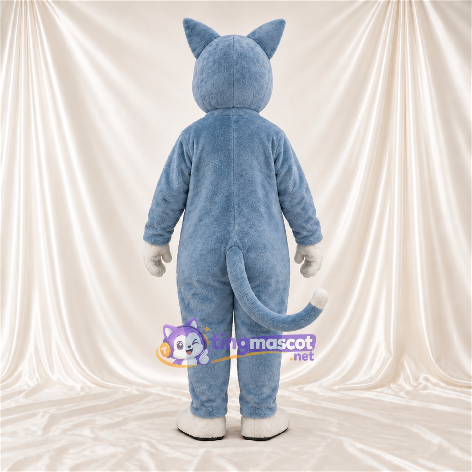 Costume de mascotte Chat – gris / blanc – Gants (blanc); Yeux (vert) Costume de mascotte Chat – gris / blanc – Gants (blanc); Yeux (vert)