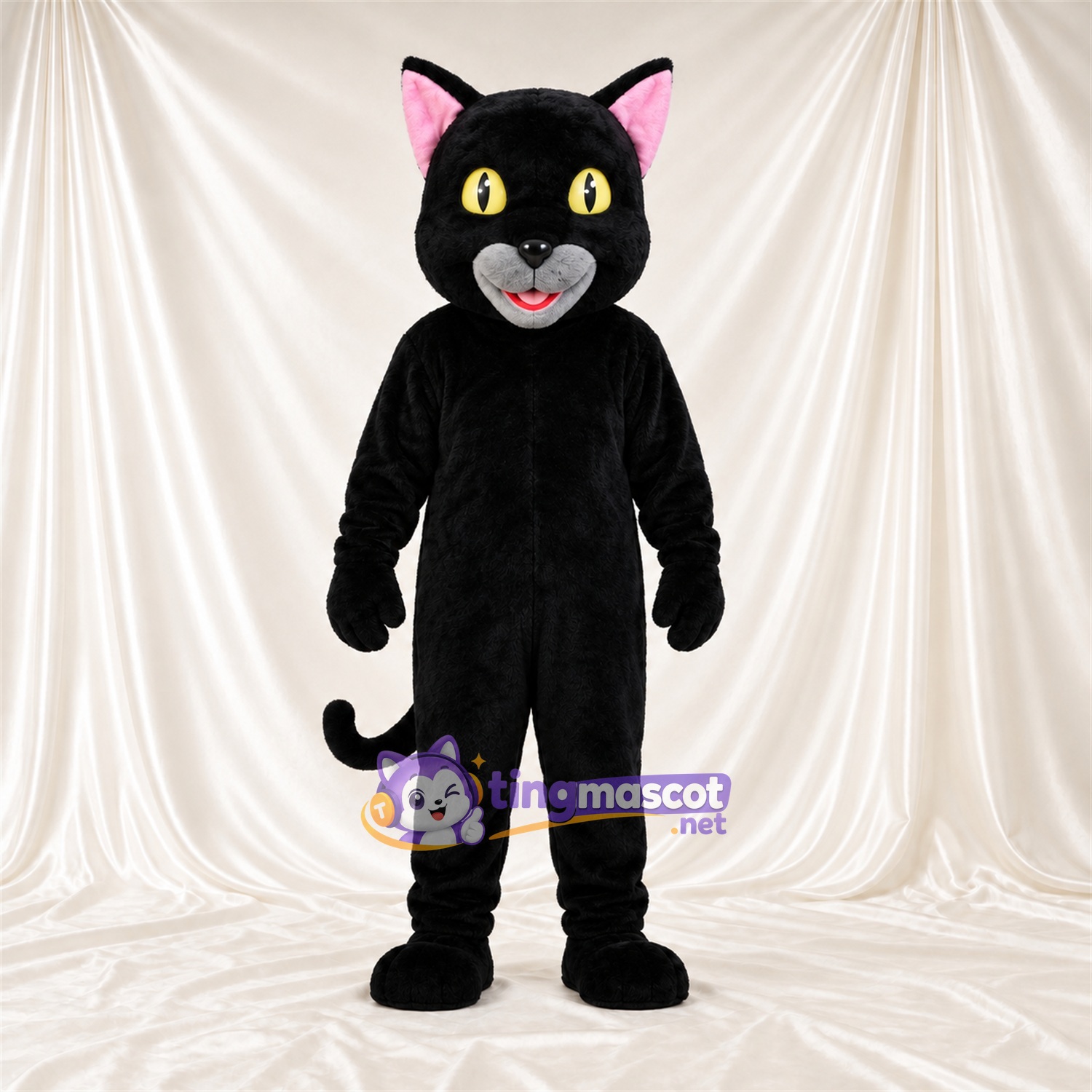 Costume de mascotte Chat – noir – Intérieur des oreilles (rose); Museau (gris) Costume de mascotte Chat – noir – Intérieur des oreilles (rose); Museau (gris)