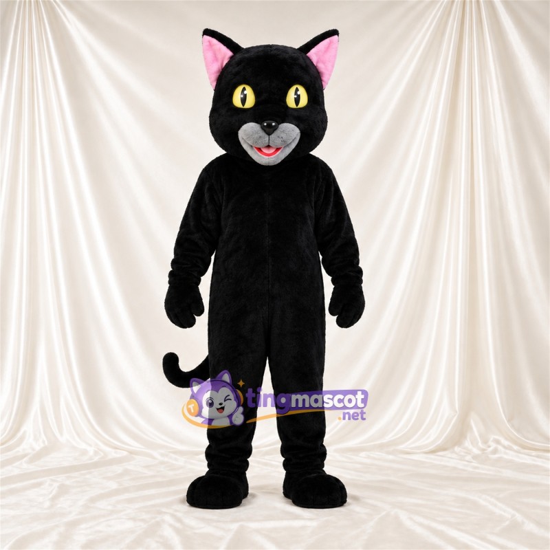 Costume de mascotte Chat – noir – Intérieur des oreilles (rose); Museau (gris) Costume de mascotte Chat – noir – Intérieur des oreilles (rose); Museau (gris)