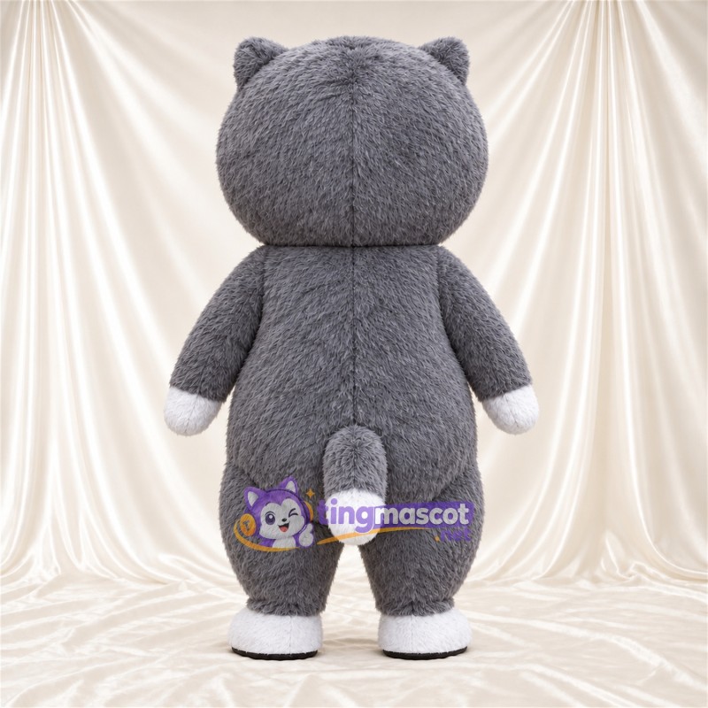 Costume de mascotte Chat – gris / blanc – Ventre rond; Bout de la queue (blanc) Costume de mascotte Chat – gris / blanc – Ventre rond; Bout de la queue (blanc)