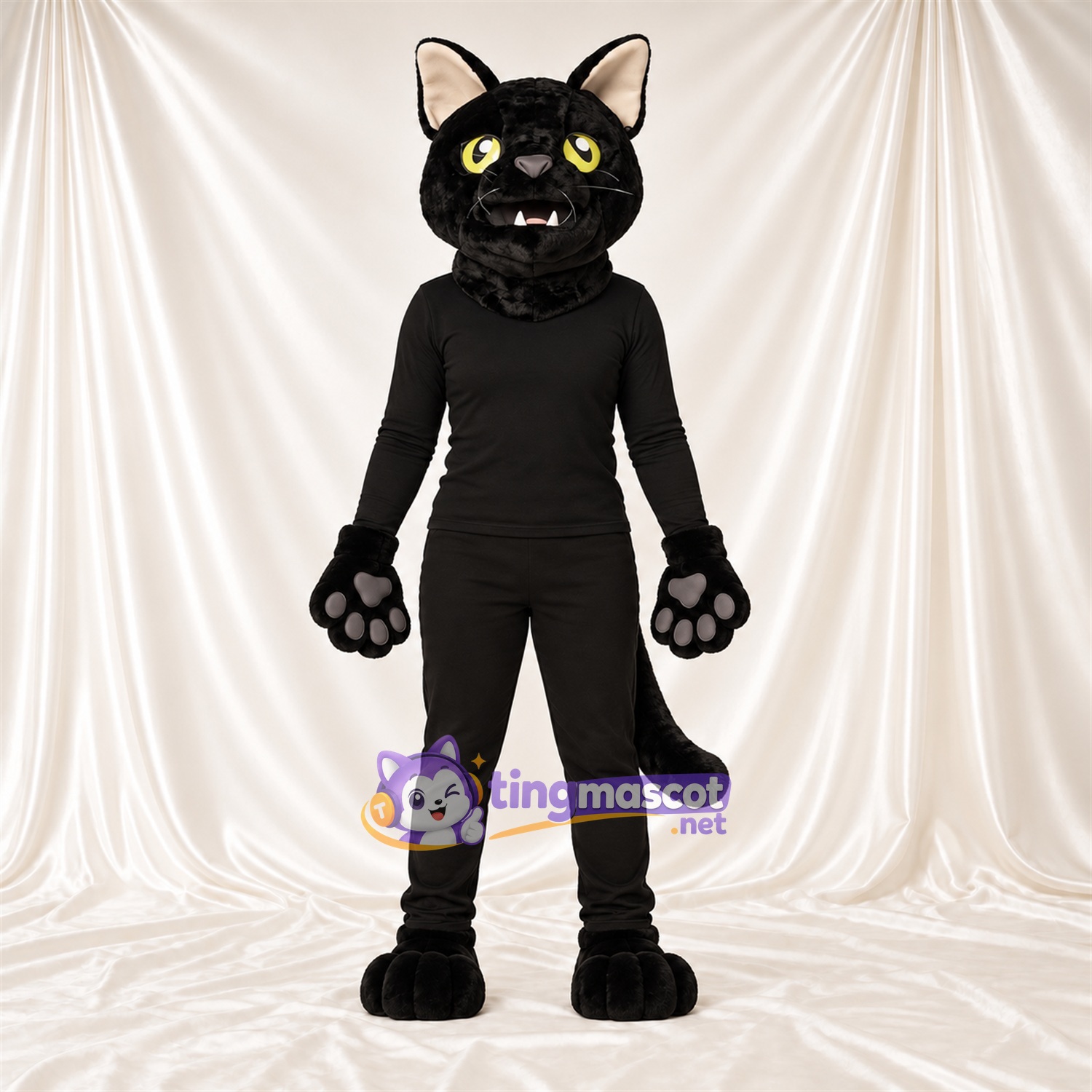 Costume de mascotte Chat – noir – Coussinets (gris); Yeux (jaune) Costume de mascotte Chat – noir – Coussinets (gris); Yeux (jaune)