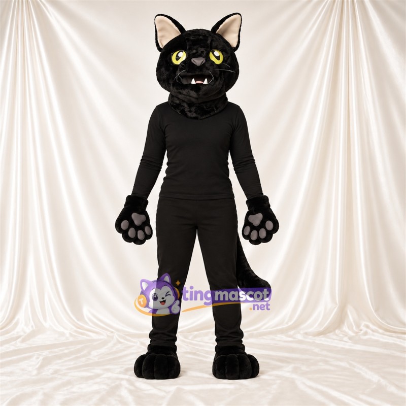 Costume de mascotte Chat – noir – Coussinets (gris); Yeux (jaune)