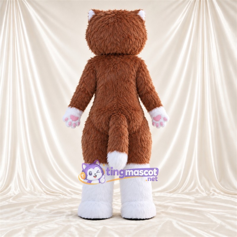 Costume de mascotte Chat – marron – Coussinets (rose); Bas des jambes (blanc) Costume de mascotte Chat – marron – Coussinets (rose); Bas des jambes (blanc)