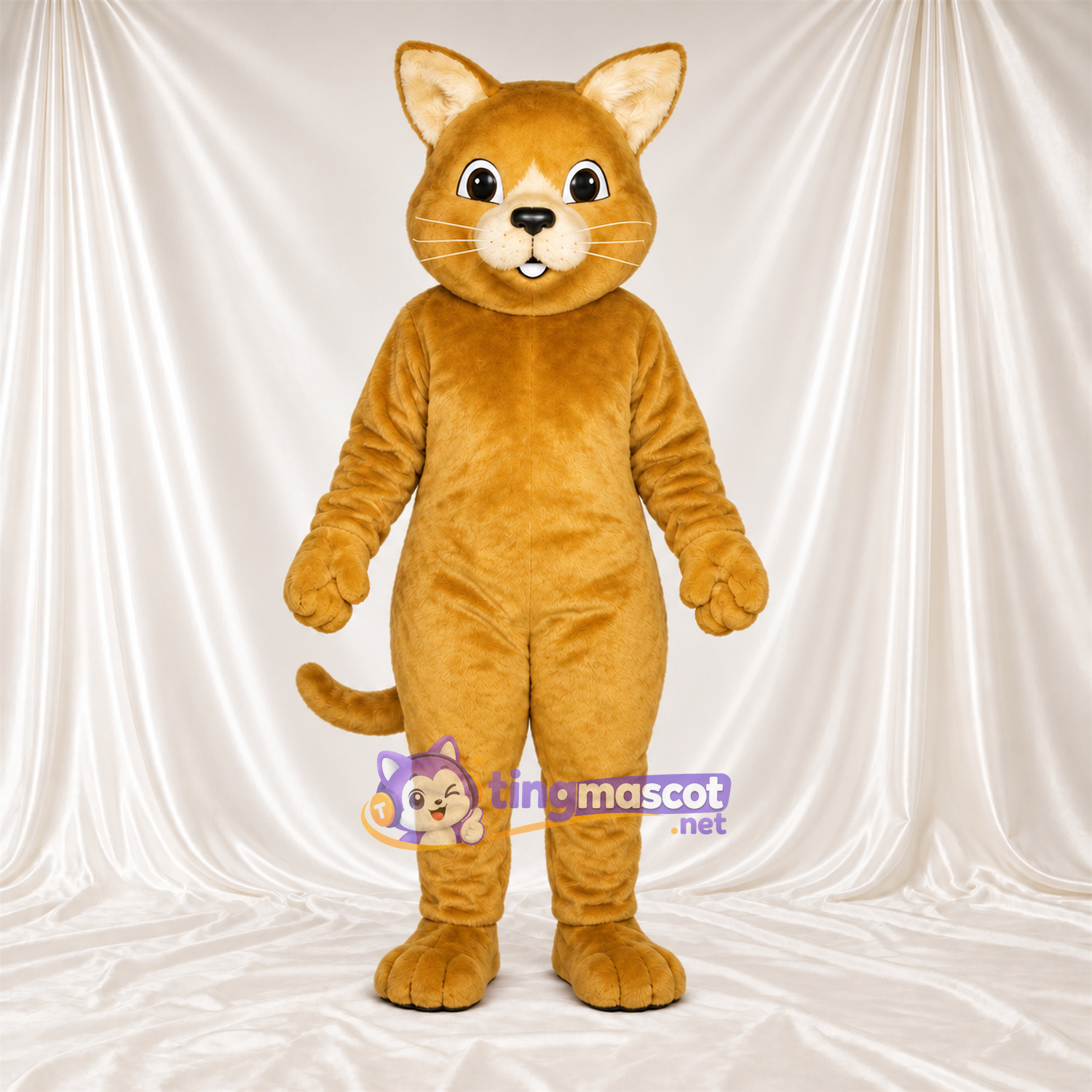 Costume de mascotte Chat – brun clair – Queue enroulée; Museau (blanc) Costume de mascotte Chat – brun clair – Queue enroulée; Museau (blanc)