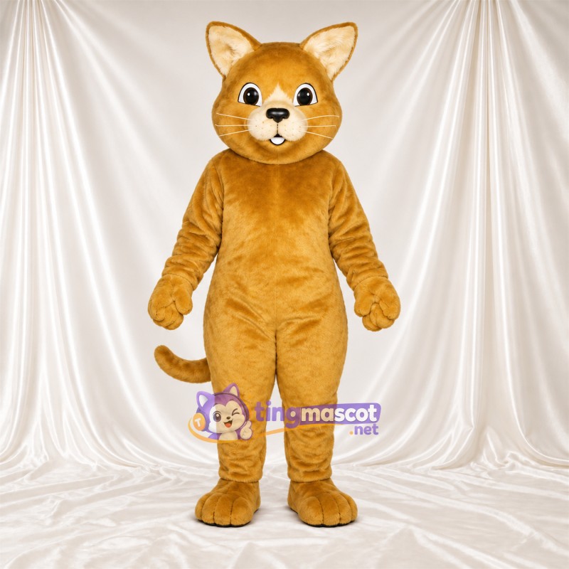 Costume de mascotte Chat – brun clair – Queue enroulée; Museau (blanc) Costume de mascotte Chat – brun clair – Queue enroulée; Museau (blanc)