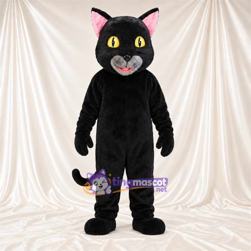 Costume de mascotte Chat – noir – Intérieur des oreilles (rose); Museau (gris) Costume de mascotte Chat – noir – Intérieur des oreilles (rose); Museau (gris)
