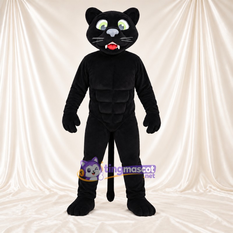 Costume de mascotte Chat – noir – Torse musclé; Yeux (vert) Costume de mascotte Chat – noir – Torse musclé; Yeux (vert)