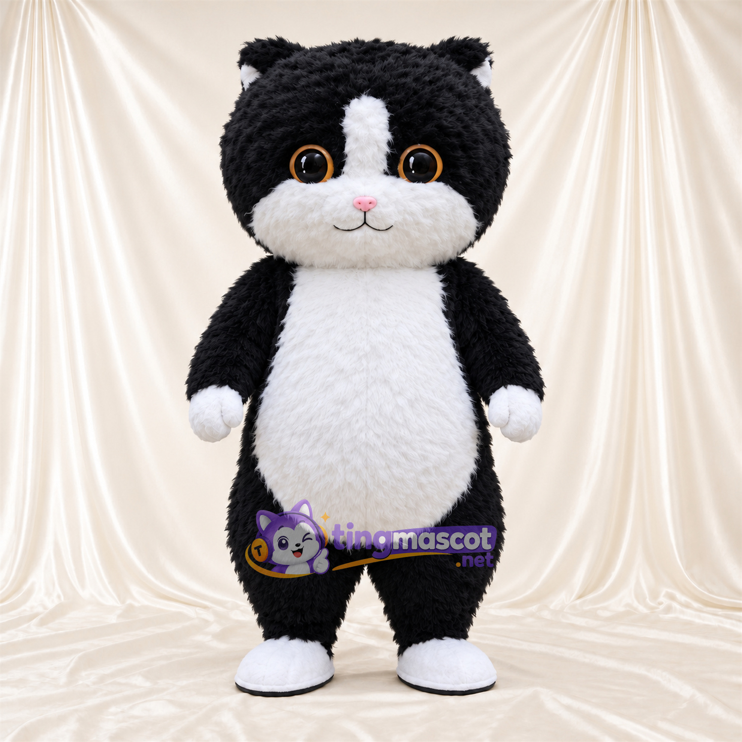 Costume de mascotte Chat – noir / blanc – Ventre rond; Ventre (blanc) Costume de mascotte Chat – noir / blanc – Ventre rond; Ventre (blanc)