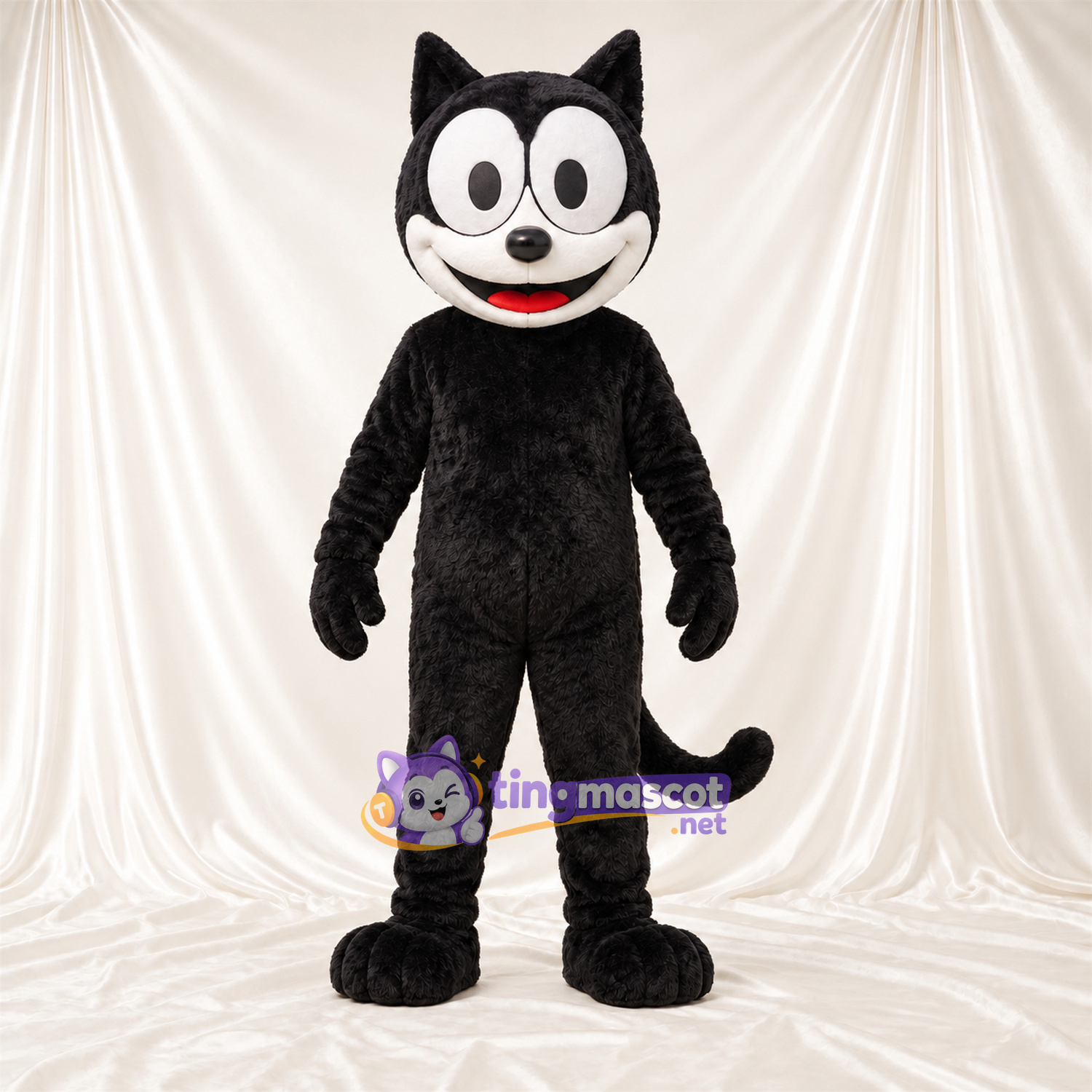 Black and White Cat Mascot Costume - Curled Tail and White Face Black and White Cat Mascot Costume - Curled Tail and White Face