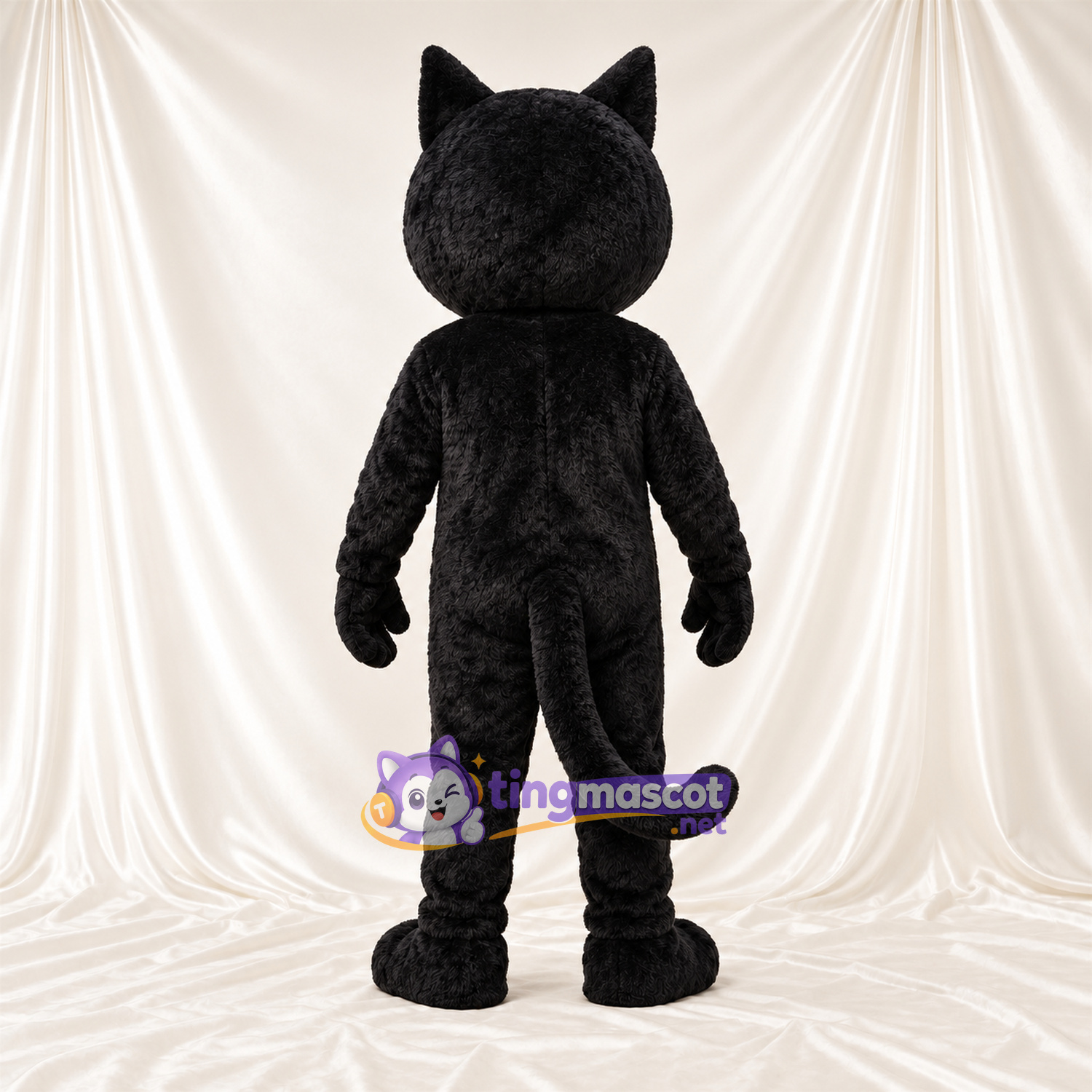 Black and White Cat Mascot Costume - Curled Tail and White Face Black and White Cat Mascot Costume - Curled Tail and White Face