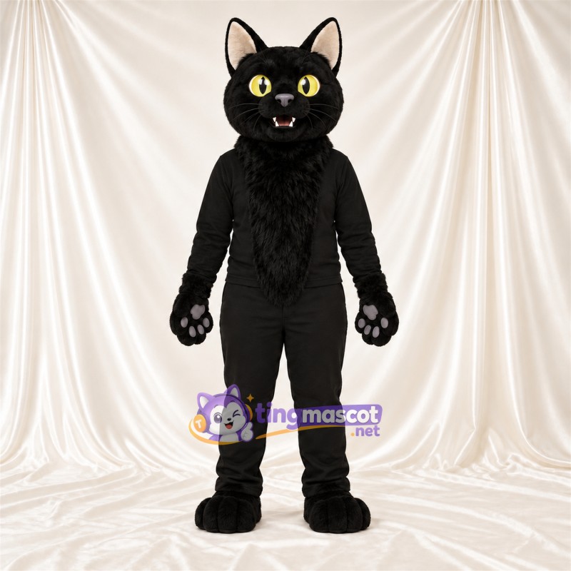 Costume de mascotte Chat – noir – Coussinets (gris); Yeux (jaune)