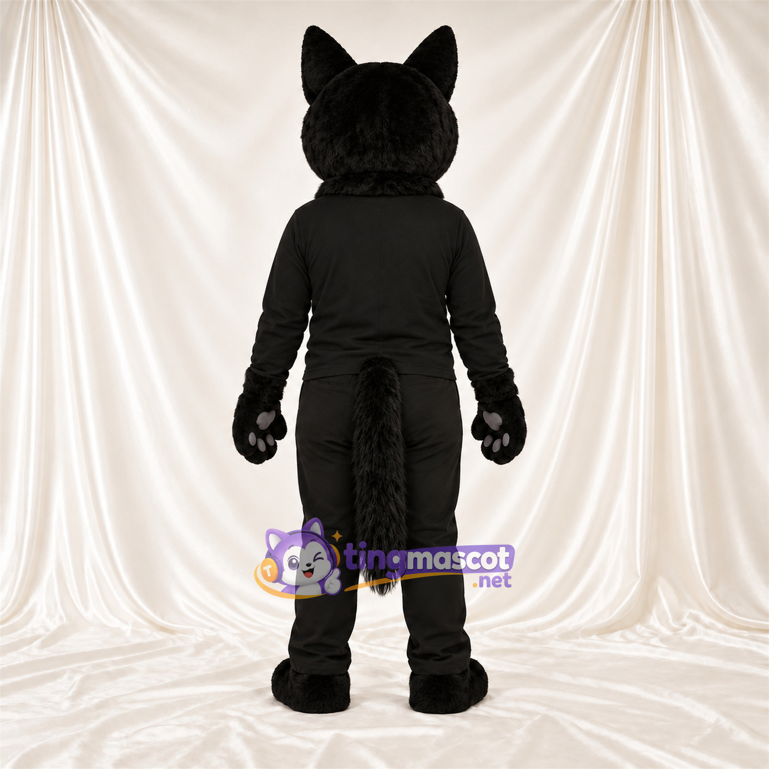 Costume de mascotte Chat – noir – Coussinets (gris); Yeux (jaune) Costume de mascotte Chat – noir – Coussinets (gris); Yeux (jaune)